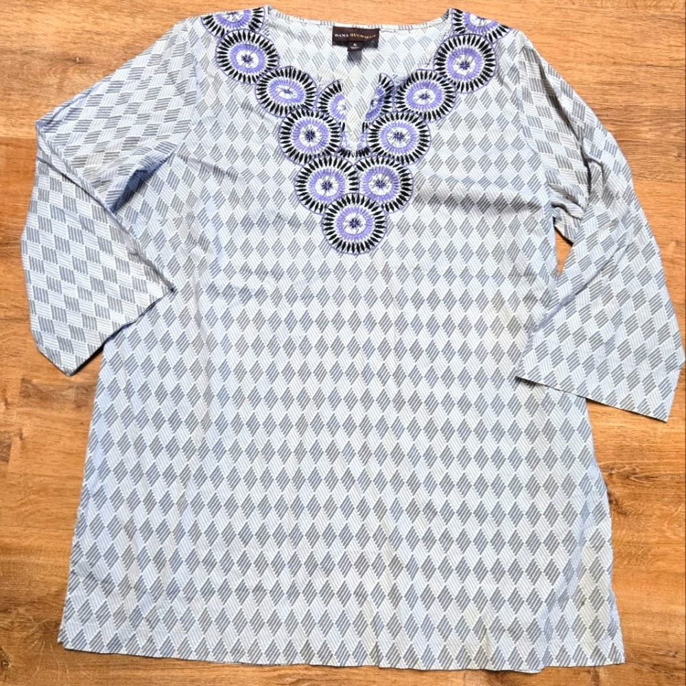 Dana Buchman Gray and Purple Embroidered Tunic Extra Large